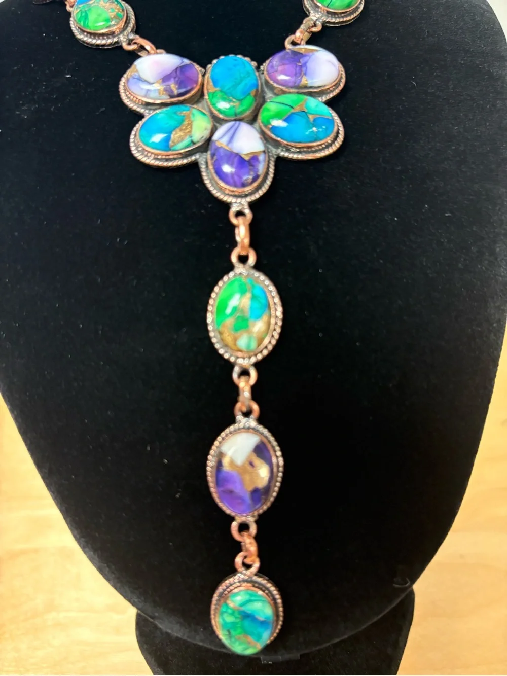 Handcrafted Green & Purple turquoise Dahlia Naja Necklace